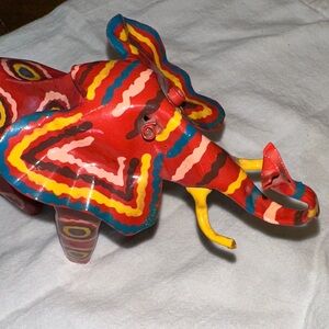 Vibrant Red Metal Elephant Decor